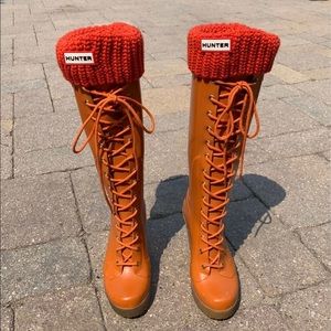 Hunter Lapins Lace Up Heel Rain Boots - 6